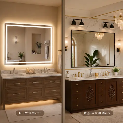 Oversized Bathroom Mirror, Extra Large Rectangular Wall Mounted Vanity Mirror, Choose LED Lighted or No LED Style, Horizontal or Vertical Aluminum Frame Mirror for Bathroom Over Sink