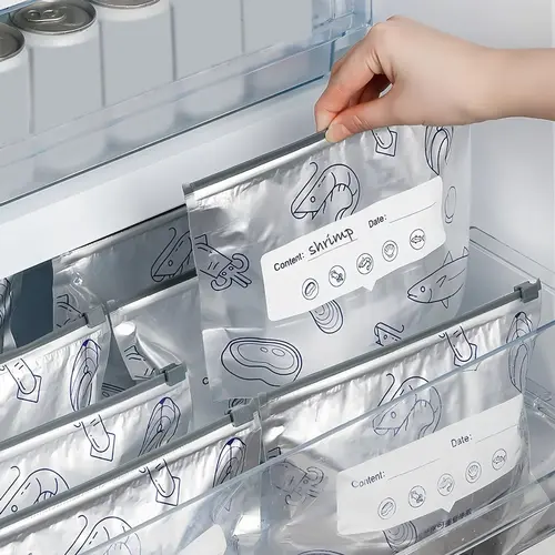 2026New Thick Insulation Airtight Aluminum Foil Storage Bags - Reusable Stand-Up Resealable Vacuum Zipper Pouches with Labels for Kitchen Meal Prep, Refrigerated Food Preservation (Vegetables, Fruits),campingessentials,campinggear