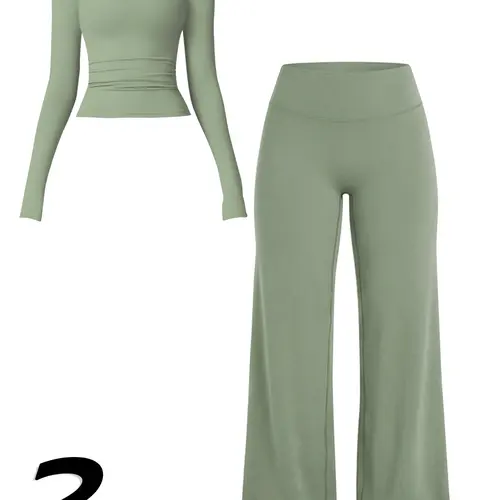 Women's Two-Piece Sporty, Long Sleeve Top & High-Waisted Pants, Breathable Yoga Gym Running Wear, Spring Fall Fitness Apparel, Activewear Fitness Outfit