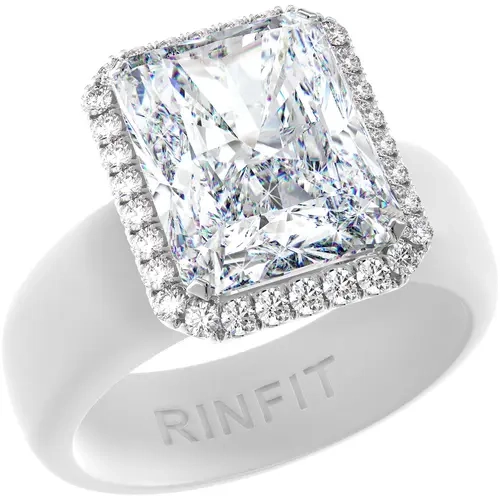 Rinfit Women's Halo Silicone Ring - Size 8, 10×8 mm Emerald Cut Emerald CZ, Patented Design, Lightweight, Tarnish Free, Elegant Casual Rings for Women, Blinged-Out Costume Jewelry Band