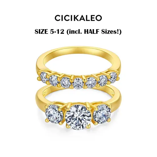 CICIKALEO 3-Stone Moissanite Rings for Women Stackable Sets Lab-Created 18K Gold 1CT Plated Wedding Band Engagement Promise Gift for Her R1 #Summervibes tiktokshopbacktoschool