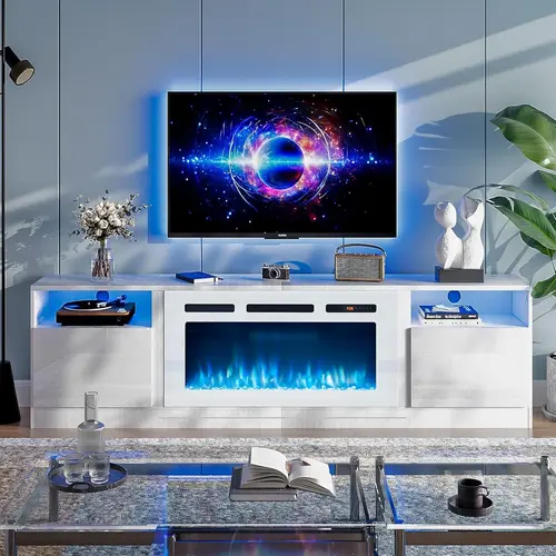 oneinmil 70in TV Stand with 36in Electric Fireplace - Large Modern Media Entertainment Center, Storage Cabinet, 12-Color LED Lights for TVs Up to 80in, Light Up Your Space backtoschool sohochic