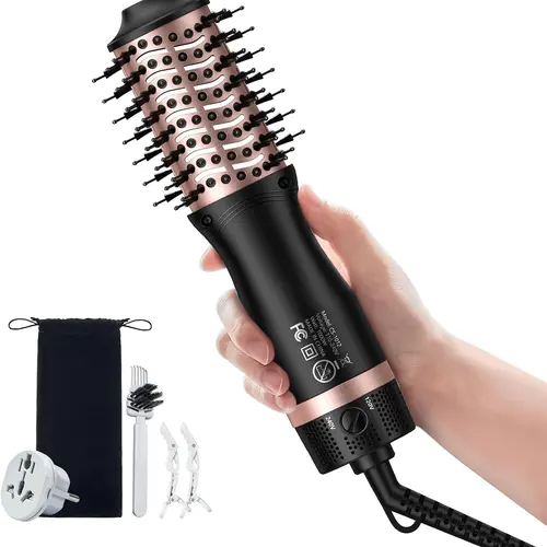 Slopehill Professional Miniature Hot Air Brush Blow Dryer - 1000W Ionic High Speed Airstyler, EU Plug, 2 Heat/Speed Settings, 2 in Wide 0.8 lbs Lightweight Oval Barrel, Anti-Frizz Ionizer, Blow Out Straight/Curly Hair, Ideal for Vacations, Safety Design