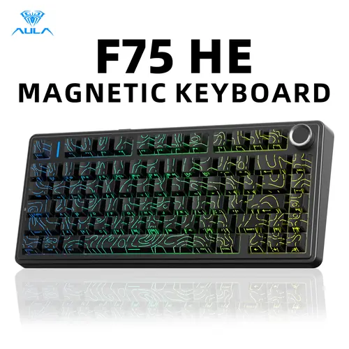 [New]AULA F75 HE Magnetic Switch Custom   Creamy  Gaming Keyboard, 75% Wireless Hall Effect, Rapid Trigger, 8000Hz Polling Rate, Adjustable Actuation, RGB Backlit Hot Swappable   BT/2.4G/USB-C      fps Multi-Device Keyboard for PC Gamer, Pc Gaming Setup,,