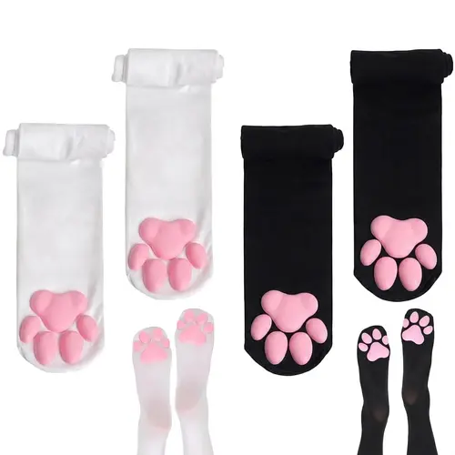 Cat Paw Thigh High Socks Golves, Cute Soft 3D Toe Beans Socks Mittens Kitten Claw Pad Socks for Girl Women Cosplay Set…