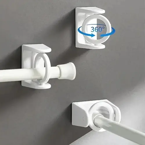 Heavy Duty Hangable Curtain Rod Holder Set, No-Drill Easy-Install Window-Dressing Hardware, 360° Flexible Adhesive-Mounted Rod Clips for Home Use, Rod Clips Window-Dressing Hardware
