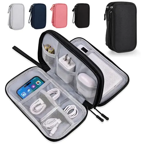 Portable Lightweight Compact Travel Cable Organizer Pouch - Waterproof Double-Layer Multi-Compartment Electronic Accessories Bag for Cords, Chargers, Phones, Earphones