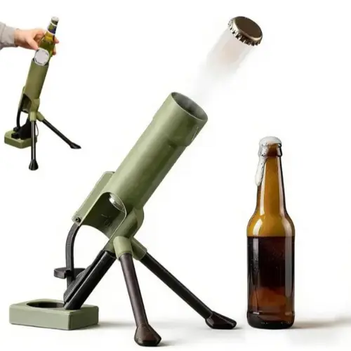 Men's Tactical Beer Bottle Opener - Pop-Up Hands-Free Press Button Cap Launcher, Camp Kitchen/Bar/Desk Decor for Sports & Outdoor Camping Hiking