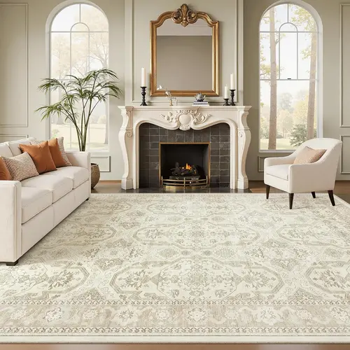 Art&Tuft Persian Geometric Machine Washable Area Rug - Anti-slip Backing, Stain-resistant, Durable, Soft Non-white Single-color Modern Abstract Carpet for Living Room, Bedroom, Machine Washable Rug, Modern Abstract Rug, Rugs For Bedroom