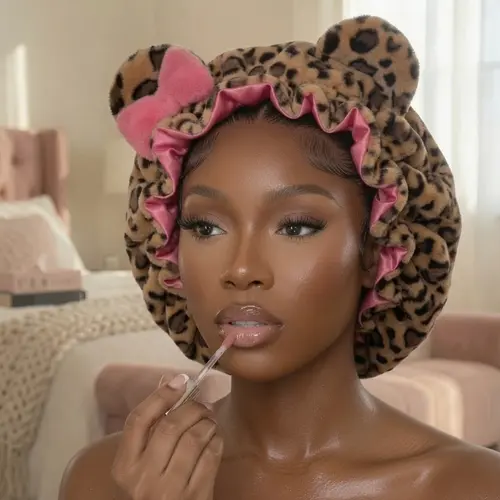 1/3PCS Women's Luxury Teddy Material Heatless Hair Bonnet - Leopard Print Pink Sleep Wrap for Haircare, Styling, Ideal Women's Gifts, Leopard Print Stuff