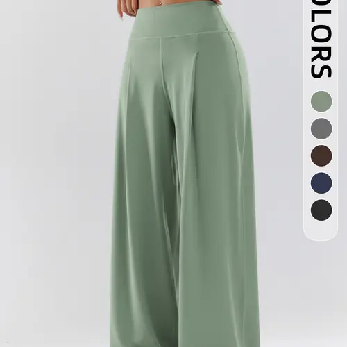 Women's Solid High-Waist Loose Fit Bell Bottom Yoga Pants, Workout Yoga Pants, Casual Fashion Comfortable Daily Running Fitness Sport Long Pants