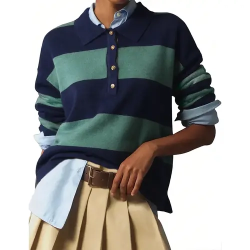 Arssm Womens Rugby Polo Sweater Striped Collared Sweaters Preppy Outfits