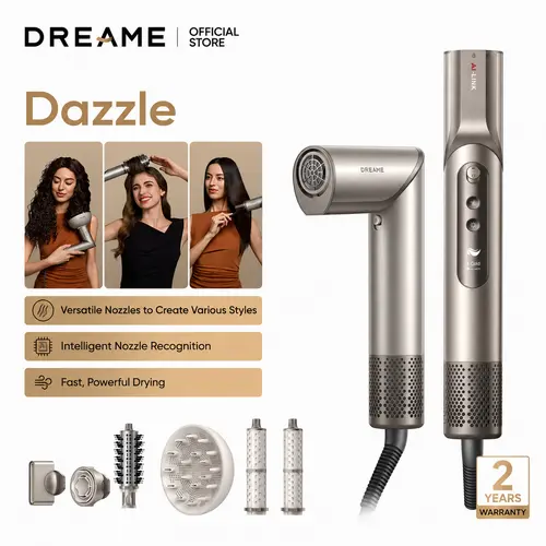 DREAME Dazzle Ionic Hair Dryer, Salon Blow Dryer for Fast Drying and Styling with 110,000RPM Motor, 5 Snap-on Attachments & Smart Screen, Salon Hair Dryer,back to school,back to school haul