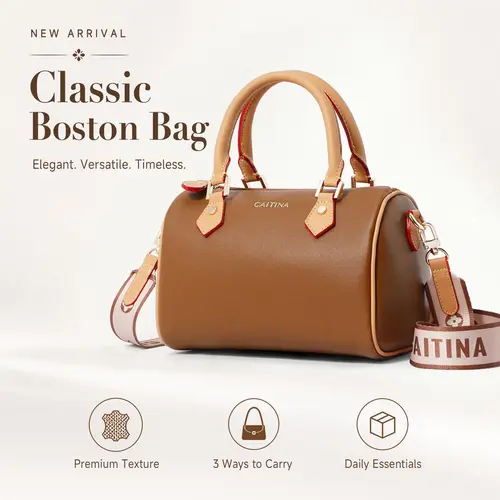 CAITINA CN7006 2026 Latest Retro Boston Bag, 2-in-1 Top Handle & Crossbody Bag for Daily & Travel back to school