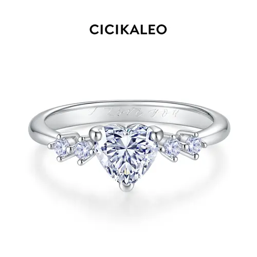 CICIKALEO 0.8CT Heart Cut Moissanite Rings for Women Inside Engraved 18K White Gold Plated Lab-Created Engagement Wedding Promise Gift for Her #Summervibes Promiserings