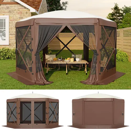 Garvee 13x13 ft Hexagonal Pop Up Canopy Tent - Instant Easy Setup Outdoor Shelter with Mosquito Netting & Detachable Sidewalls - Heavy Duty Windproof Gazebo for Camping, Patio & Backyard Parties pop-up design high quality ab sombrilla de removable zipper