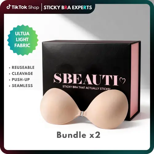 SBEAUTI 2-Pack 1oz Sticky Push Up Cleavage Bras - Strapless, Seamless, Adhesive, Backless, Reusable Fabric for Date Night, Red Dress Occasions, Push Up Bra, Sticky Bra, Fabric Version