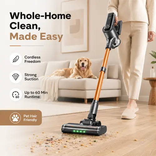 MR.EGO Cordless Vacuum Cleaner, Stick Vacuum Cordless Rechargeable with Powerful Suction for Home, 50 Min Run, Anti-Tangle and Self-Stand, 6 in 1 Lightweight Vacuum for Hard Floors Carpet Pet Hair,dorm essentials,home essentials