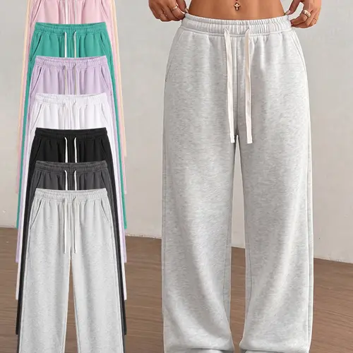 1/2/3 Pack Women’s casual loose straight-leg athletic pants with elastic drawstring waist, cotton fabric—breathable and soft, available in 8 colors, suitable for everyday outdoor casual wear.