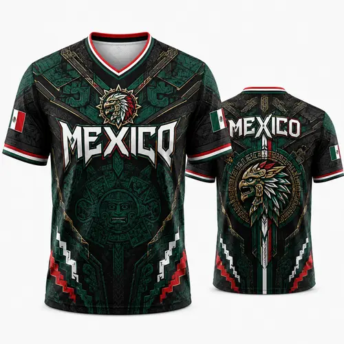 Men's Soccer Jersey, 2026 Inspired V-Neck Short Sleeve Fan Shirt with Aztec Calendar Eagle Warrior Graphic, Soccer Jerseys, Men's Wear