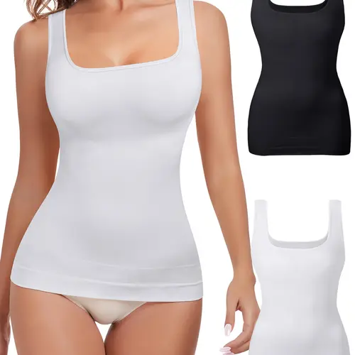 Women's Shapewear Tank Tops Tummy Control, Seamless Square Neck Compression Tops, Slimming Body Shapewear, Solid Backless Shaper Clothing