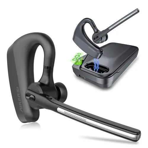 Single-Ear Wireless Bluetooth Headphones (Earbuds Wireless), Bluetooth 5.3 Noise Cancelling In-Ear Hook Earpiece with CVC 8.0 Mic, 1-Click Mute, 22H Talk Time, Portable Charging Case, Stable Hands-Free for Truck Drivers, Compatible with Cellphones Audio H