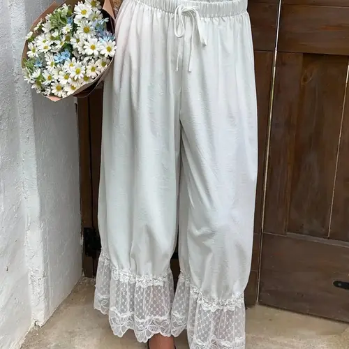 Women's Vintage Fashion Casual Textured Lace Loose Baggy Long Pants Bottoms, Comfortable and Stylish, Perfect for Daily Wear and Relaxing Moments, Everyday