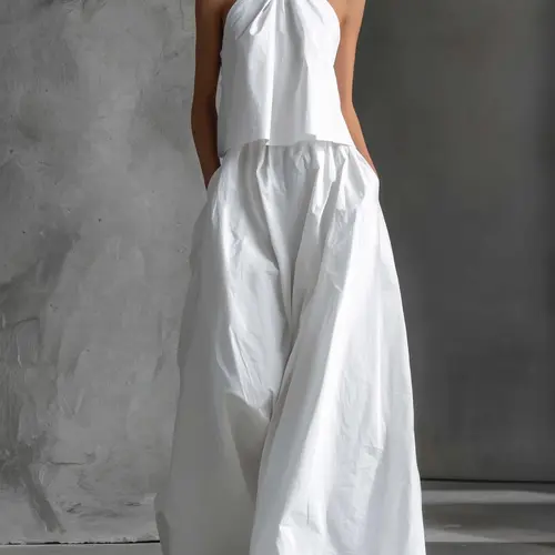 Elegant Summer Minimalist Loose Women's Two-Piece Set, Halter Neck Top and Wide Leg Pants, High-End Fashion for Spring and Summer, New Arrival Clothes