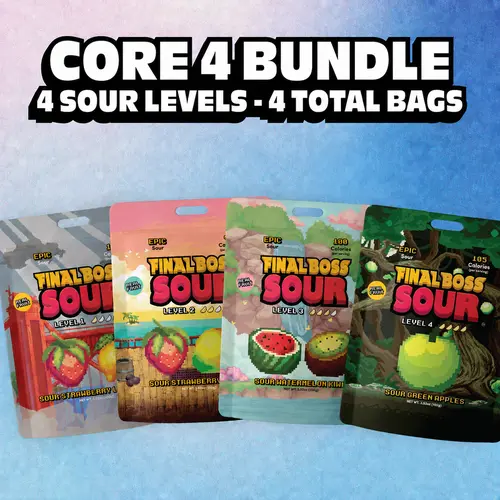 Final Boss Sour Core 4 Bundle (4-Pack) Dried Fruit Snack - Lemonade, Mango, Kiwi, Green Apple, Strawberry, Watermelon Flavors