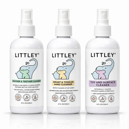 Littley full-size 8oz starter pack | hand cleanser, toy & surface cleaner, pacifier & teether cleaner | baby essentials 3-pack
