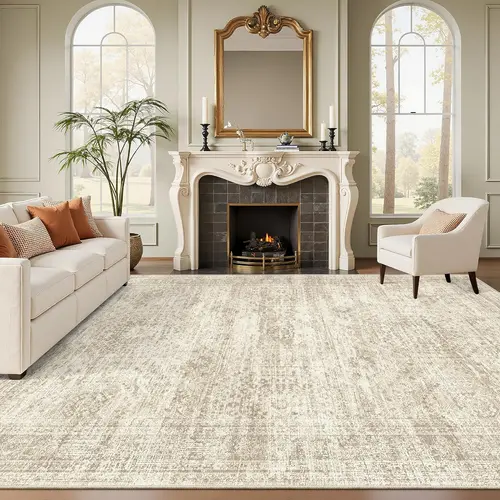 Art&Tuft Classic Beige Cozy Area Rug - Large, Soft, Non-Slip, Stain-Resistant, Machine Washable House Decor Rug for Living Room, Bedroom (Various Sizes) | Dorm Essentials for Back to School