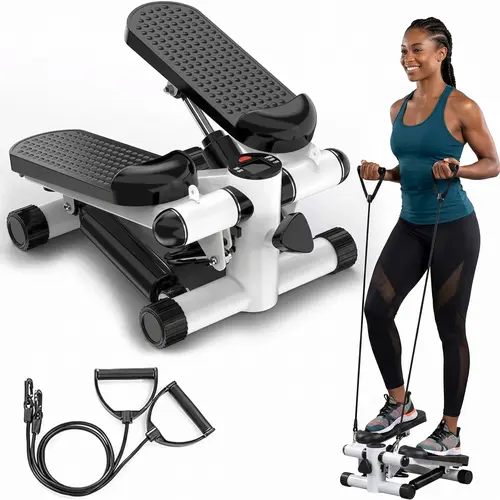 Home Workout Mini Stair Stepper Machine with Resistance Bands, Steel Frame, Hydraulic Resist, Adjustable Compact Cardio Workout Equipment for Home Office Small Spaces Home Gym Gear