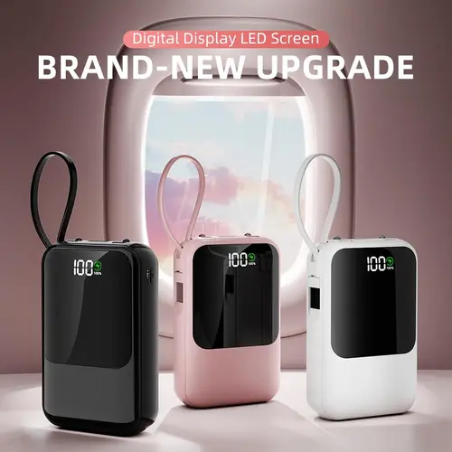 XBJ 10000mAh Battery Power Bank, Fast Charging Emergency Power Pack with 3 Cables, Compact Lightweight Phone Accessories, Mini Travel Products for Mobile & Electronic Devices, Ideal for Camping