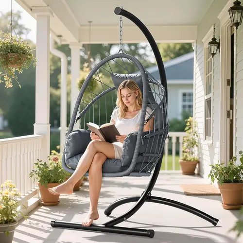 YITAHOME Hanging Egg Chair with Stand, Wicker Rattan Egg Swing Chair with 360° Swivel, Cushions, Strong Frame with 330 lbs of Support for Indoor, Outdoor