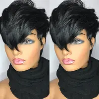 ShowRealHair 0509 Kelly Cut  Pixie Cut Wig Salon Style Kelly cut Wigs for Black Women Human Hair Pixie Cut Short Bob Wig Human Hair None Lace Front Wigs with Bangs Glueless Full Machine Made Wig