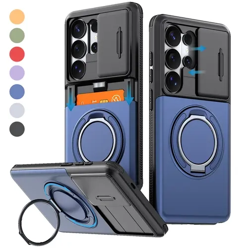 OREKROY For Samsung Galaxy S26 Ultra Plus S25 S24 S23 S22 Case, Slide Camera Cover, 360° Rotating Ring Kickstand, Card Slot Wallet, Dual Layer Shockproof Protective Phone Case,back to school,back to school haul