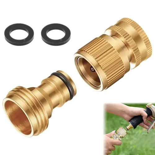 1/2/4pcs Garden Hose Quick Connector, 1 Set Solid Brass 3/4 Inch GHT Thread Fitting(NO Sprayer), No-Leak Water Hose Female & Male Adapter, Garden Hose Connectors, Summer Gardening Tool Accessories