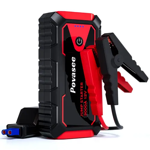 Povasee Portable 12V 14000mAh Car Jump Starter, Travel Size Automotive Battery Booster for Trucks, with Safety Protection, Strobe LED Flashlight, QC3.0 Fast Charging, USB Outports, Car Repair Tool Kit for SOS