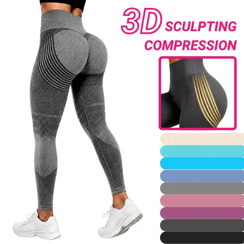 RICH BRIA Women’s 3D Textured Butt Lifting Leggings, High Waist Seamless Workout Pants, Tummy Control Smoothing Yoga Tights Gym Workout Sportswear Athletic Skinny Pants