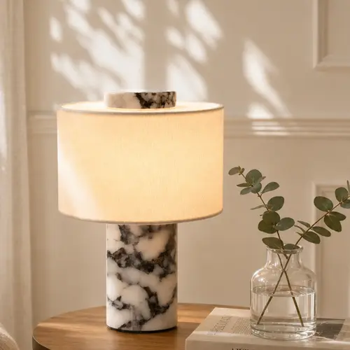 DEMILARE Marble Table Lamp - Rechargeable Wireless Lamps with Batteries, Touch Control Dimmable, 3 Color Temperatures, Modern Luxury Mood & Ambient Lighting, Portable Bases & Shades for Bedroom, Home Office Decor, Interior Lights, Mood Lighting