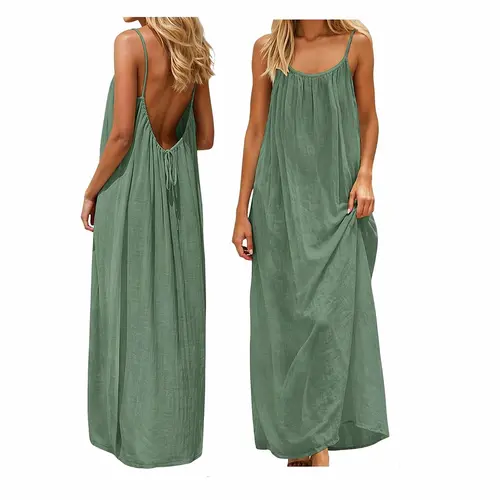 Women's Solid Color Sleeveless Cami Long Dress - Soft, Comfortable Summer Sleepwear Nightgown for Indoor Relaxation, Casual Loungewear Womenswear Ladies Minimalist