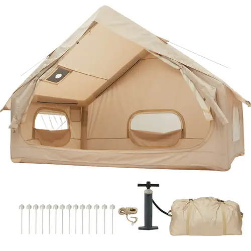 Garvee 4-6 Person Quick Inflate Outdoors Tent with Manual Pump, All-Weather Waterproof 210D Oxford Fabric Wind Resistant Shelter, 4-Season Family Glamping Tent with Mesh Windows, Wind Resistant Tent, Portable Camping Tent