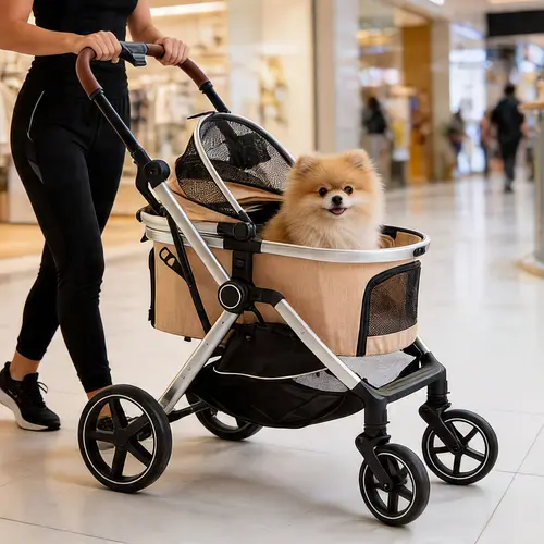 Made4Pets 3-in-1 Solid Pet Stroller & Car Seat Combo - Quick Car-Seat Mode, Detachable Carrier, Smooth-Ride Design, Rubber Wheels, 4 Anti-Shock Stabilizers, Waterproof Pads, Secure Tethers, 23.6"w×10"×34.6", Holds Up to 50 lbs for Senior Dogs, Stable, Pup