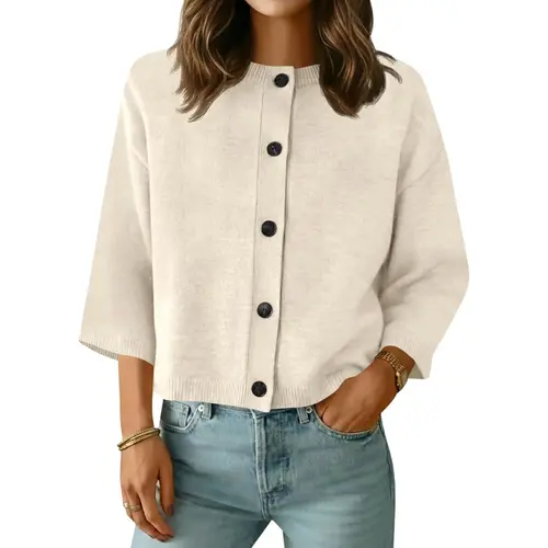 Saodimallsu Women's Basic Short Sleeve Knit Cardigan - Casual Lightweight Round Neck Button-Down Knitwear Tops for Summer with Comfortable Fabric, Knitting, Clothes, Minimalist, Women's Fashion, Basic Tops, Women's Clothes