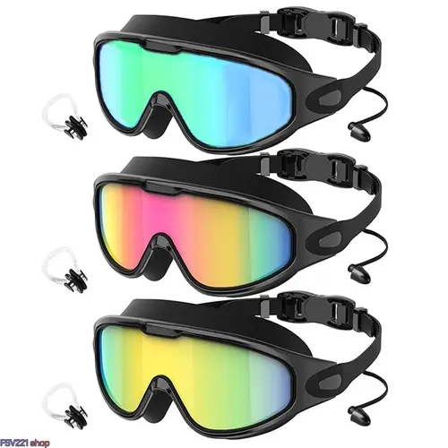 3-Pack Pool Goggles for Adults, Mirrored Lenses with Anti-Fog & UV Protection, Leak-Proof Silicone Seal & Built-in Earplugs, Swimming Accessories, Uv Protective Goggles