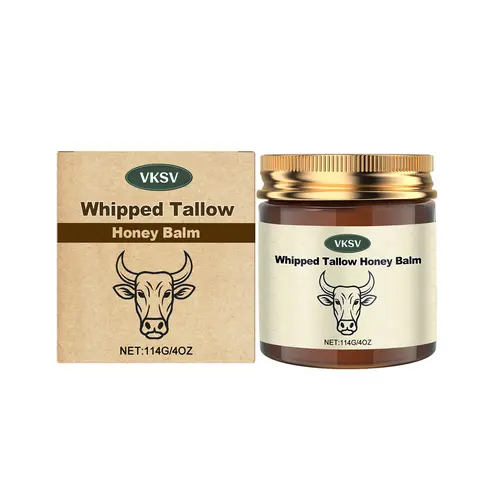 VKSV Organic Whipped Grass-Fed Beef Tallow & Manuka Honey Face Cream, Hydrating Body Lotion for All Skin Types, Nourishing Skin Care Product to Hydrate & Lock in Moisture (Grass-Fed Tallow Body Lotions & Creams Line)
