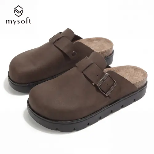 Mysoft Women's Casual Platform Clogs - Closed-Toe Block Heel Footwear with Cork Footbed, Adjustable Buckle, Thick Soled Mules, Walking Shoes for Indoor-Outdoor Comfort, Casual Wear