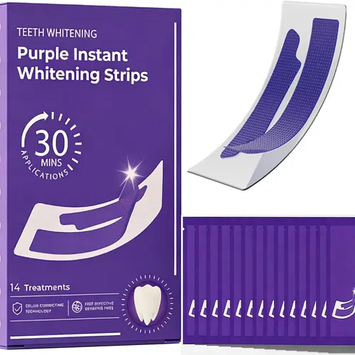 28 Pairs Purple Teeth Whitening Strips，Enamel Safe for Sensitive Tooth, Removes Yellow Stains & Bad Breath,Natural Color Enhancement for Brighter Smile, Daily & Travel Use