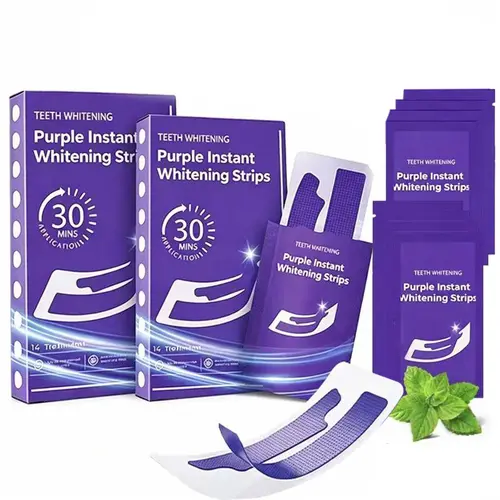 Purple Teeth Whitening Strips 28 Pairs，Natural Color Enhancement，Enamel Safe for Sensitive Tooth,   Brighter Smile, Daily & Travel Use