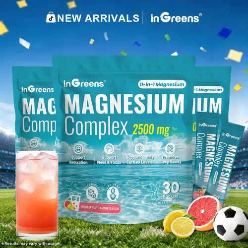 inGreens 11-in-1 Magnesium Complex Dietary Powder (2500mg) - Sugar-Free Supplement Stack, 3-Multi-Pack (30 Sticks Each, 90 Total, Grapefruit Lemon Flavor) for Sleep Quality, Cortisol Support, Youth